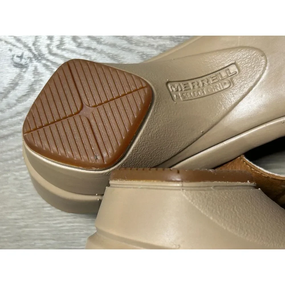 Merrell Veranda Eve Slide Sandals Womens 9 Brown Leather Laser Cut Comfort heel